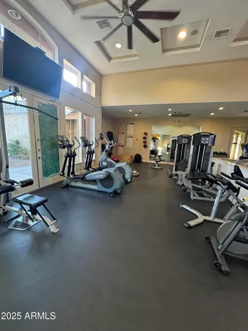 a view of a room with gym equipment