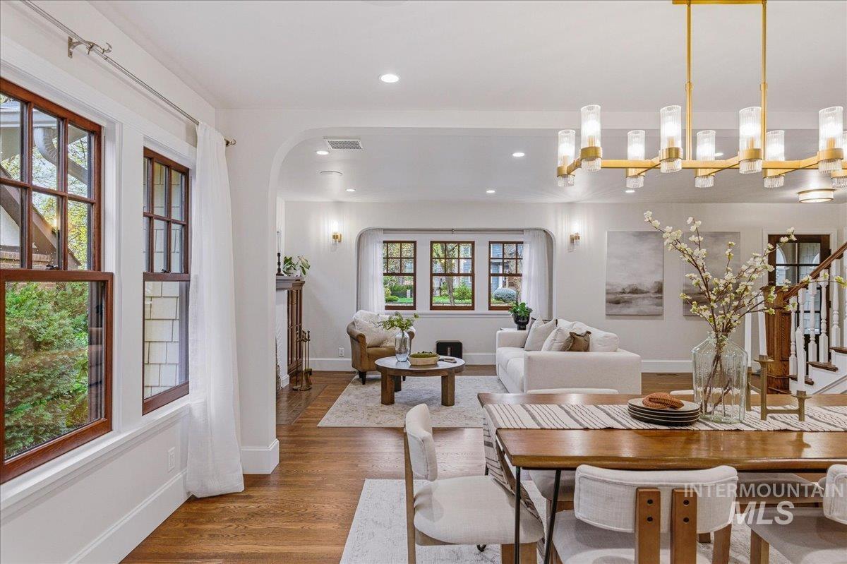 1210 North Harrison Boulevard Boise, ID 83702 - Photo 8 of 39 Dining area with wood finished floors, recessed lighting, and arched walkways