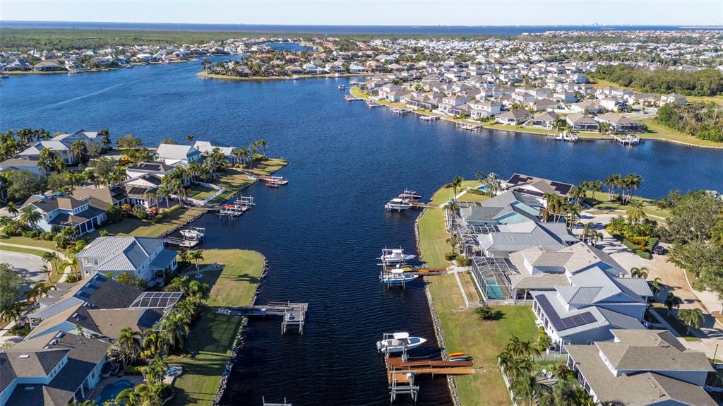 5210 Covesound Way Apollo Beach, FL 33572 - Photo 50 of 82 an aerial view of a house with a swimming pool yard and lake view
