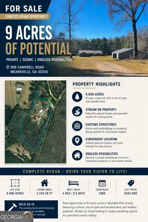 $165,000 | 998 Campbell Road, Meansville, GA 30256