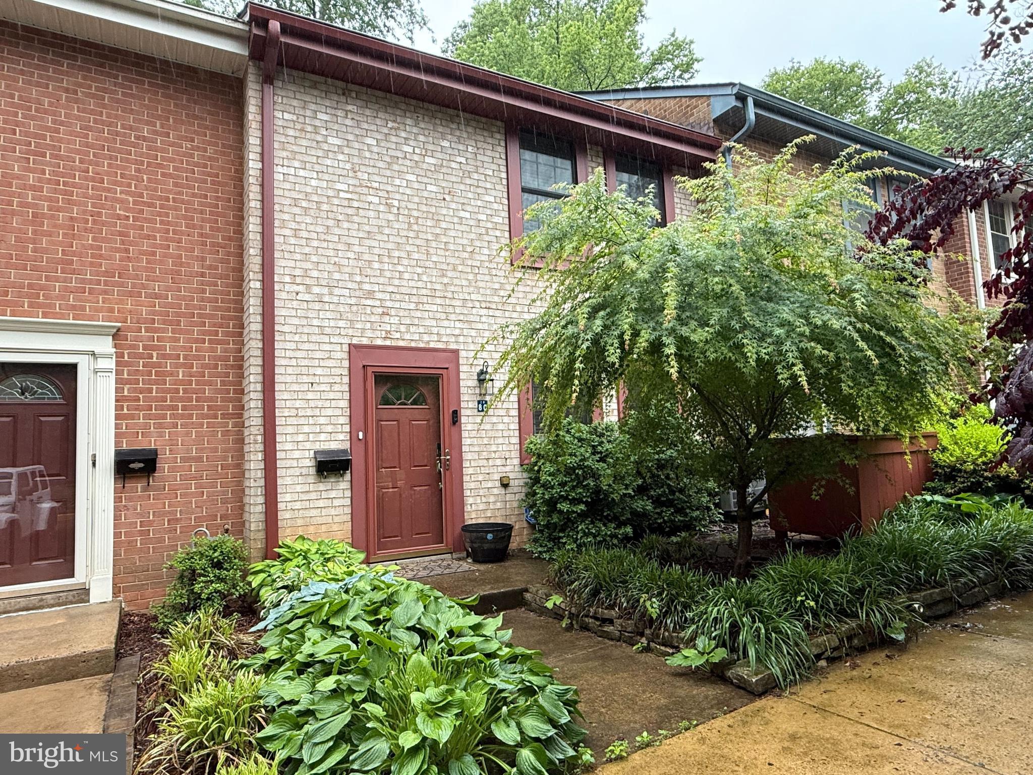 a front view of a house with plants
