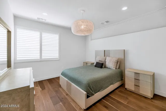 an aerial view of a house with a garden