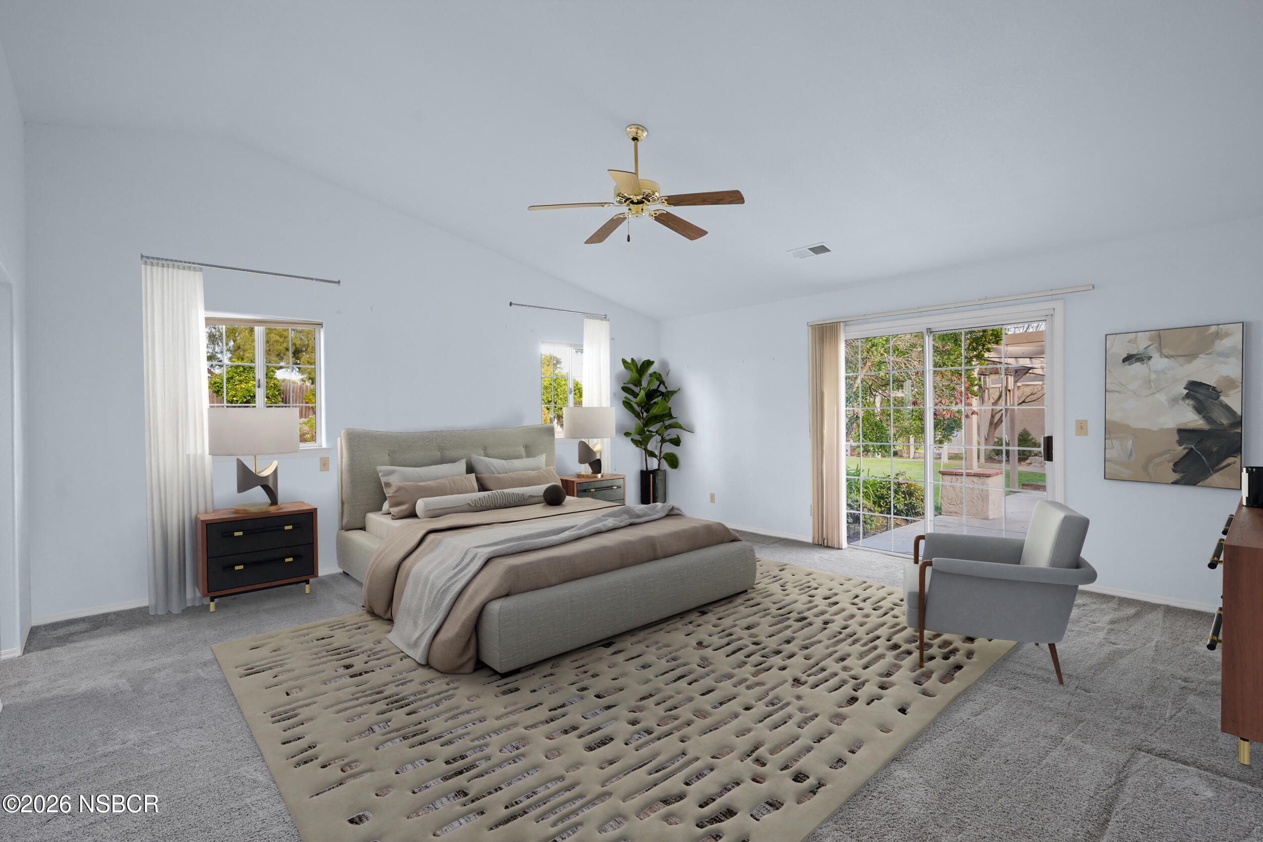 745 Inga Road Nipomo, CA 93444 - Photo 31 of 55 a spacious bedroom with a bed and a chandelier