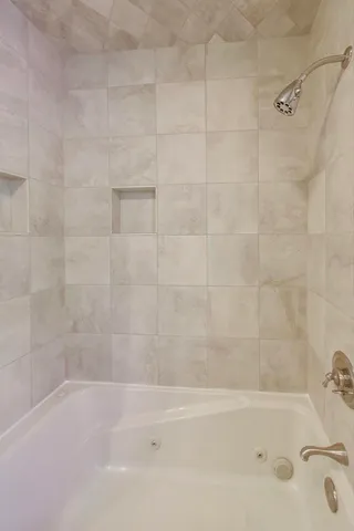 a bathroom with a bathtub