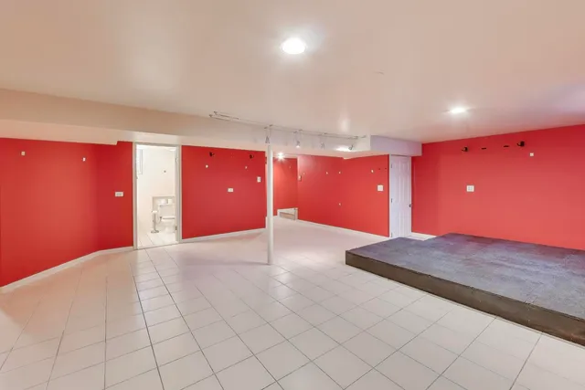 a view of a hall with a lamp