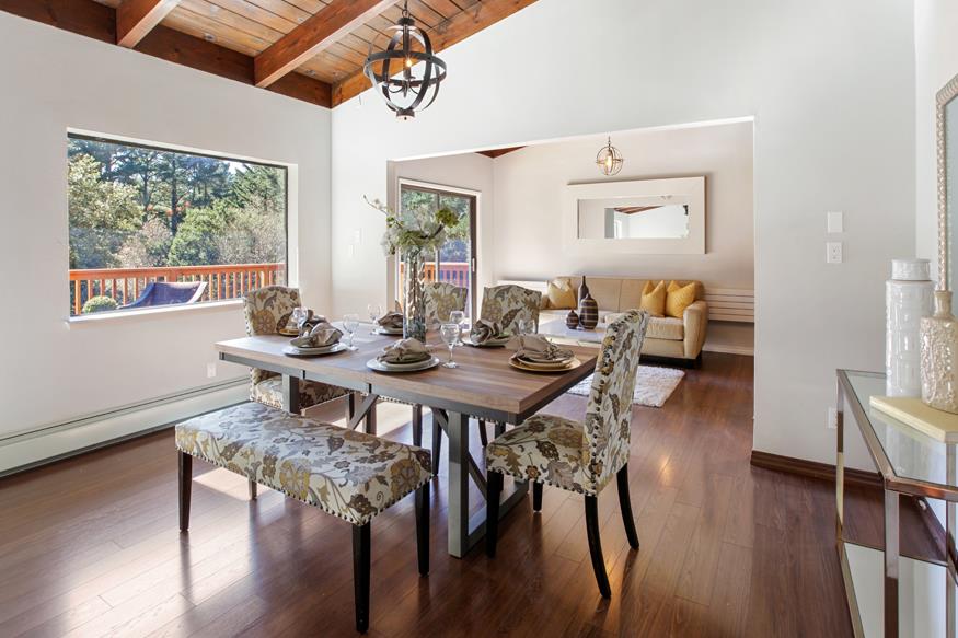 56 Big Tree Road Woodside, CA 94062 - Photo 15 of 31 a view of a dining room with furniture window and wooden floor