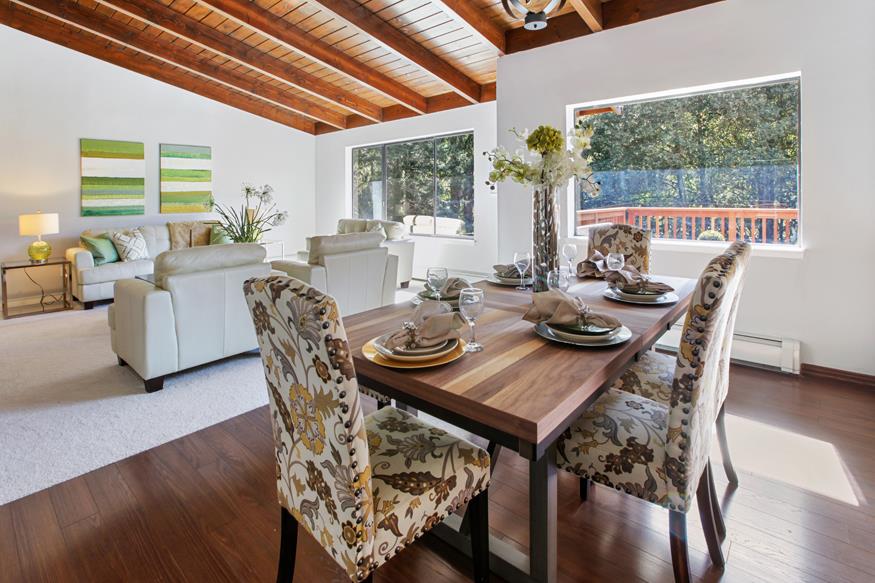 56 Big Tree Road Woodside, CA 94062 - Photo 16 of 31 a view of a dining room with furniture window and outside view