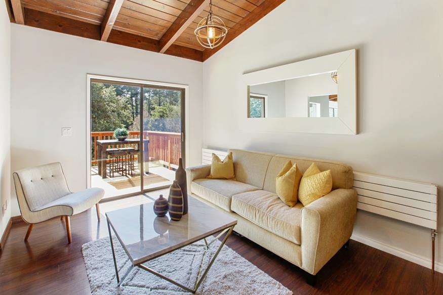 56 Big Tree Road Woodside, CA 94062 - Photo 18 of 31 a living room with furniture and a large window