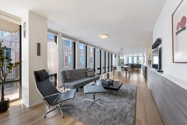 a city view with tall buildings