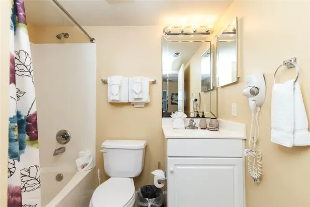 a bathroom with a sink mirror vanity and toilet
