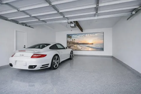 a car parked in a garage