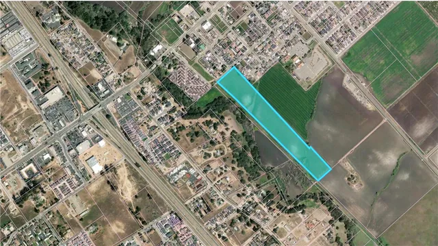 a green field with lots of trees in the background