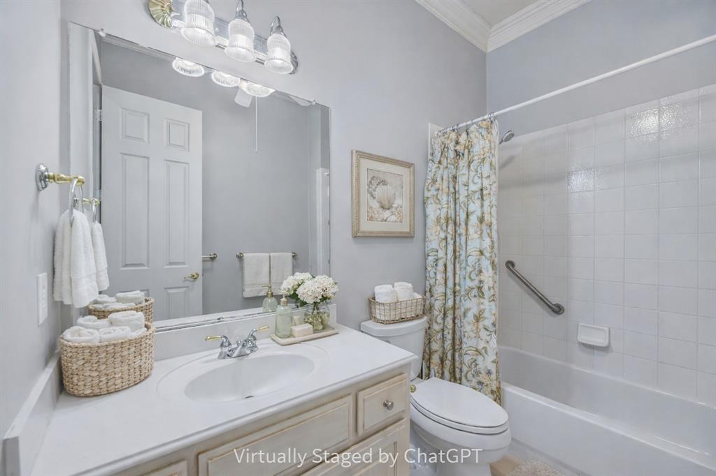 358 Pine Valley Fairview, TX 75069 - Photo 37 of 39 a bathroom with a sink a toilet a mirror and shower