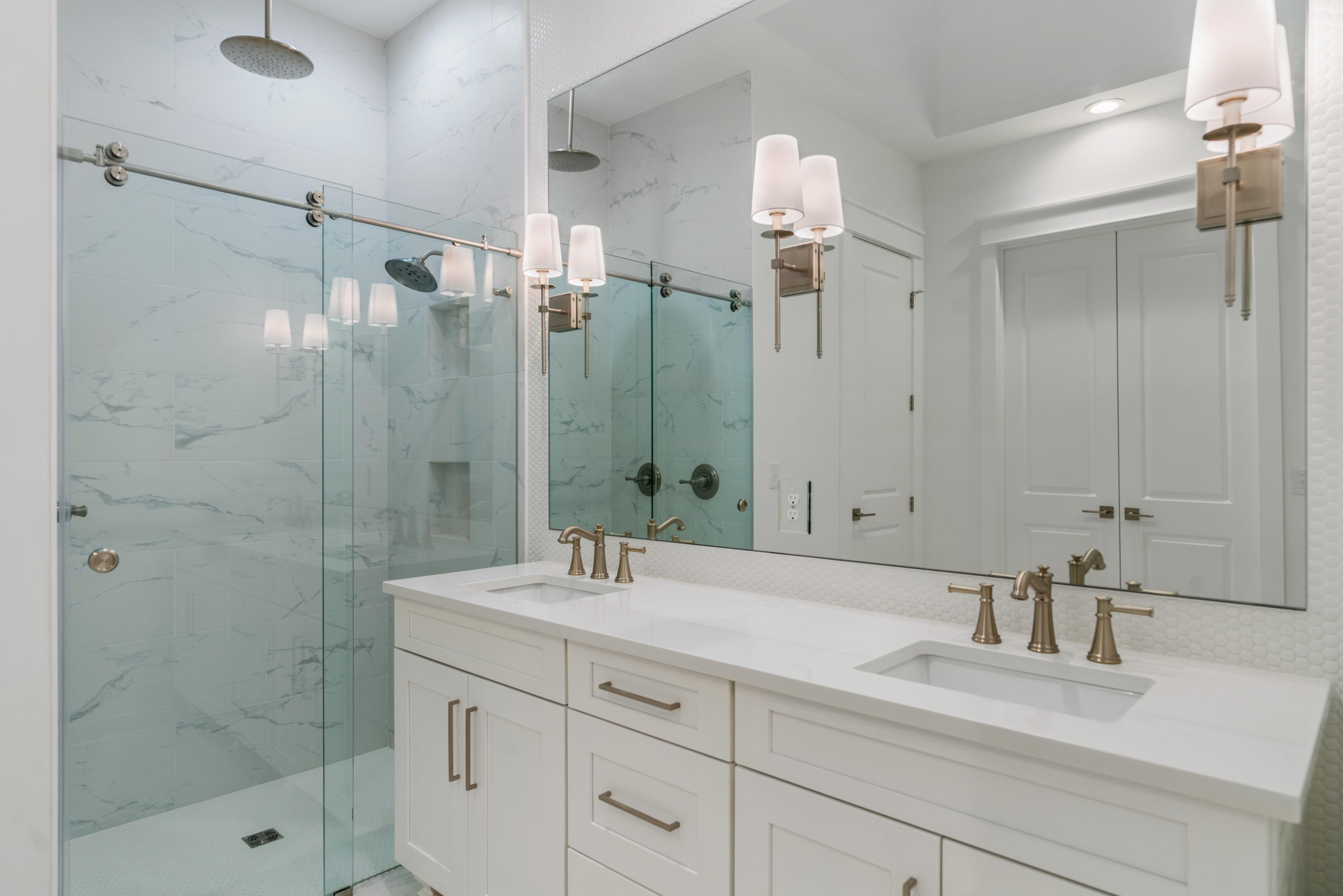 69 Matts Way Way Santa Rosa Beach, FL 32459 - Photo 36 of 37 a bathroom with a double vanity sink mirror and shower