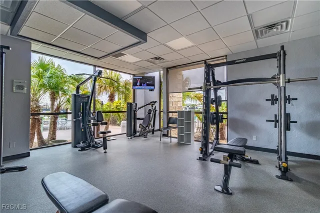 a view of a room with gym equipment