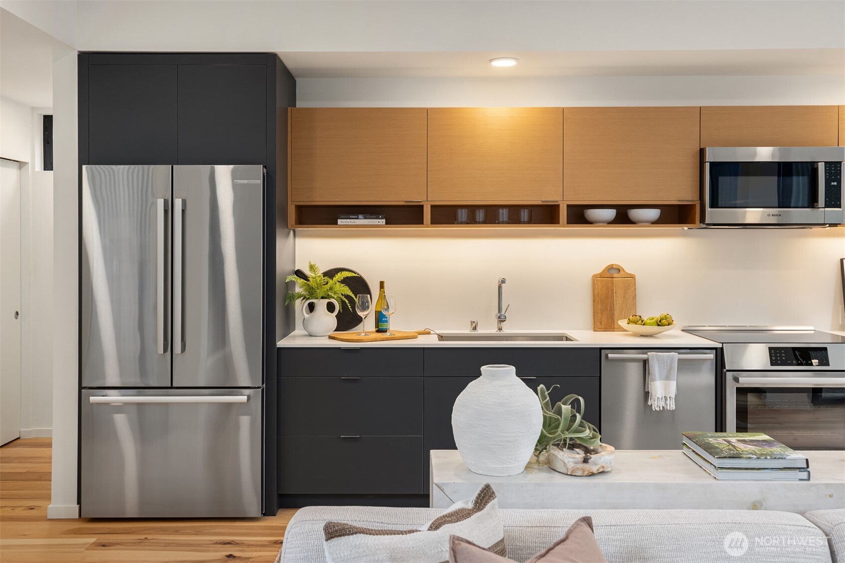 200 Shepard Way Northwest Bainbridge Island, WA 98110 - Photo 10 of 29 a kitchen with a refrigerator and a microwave