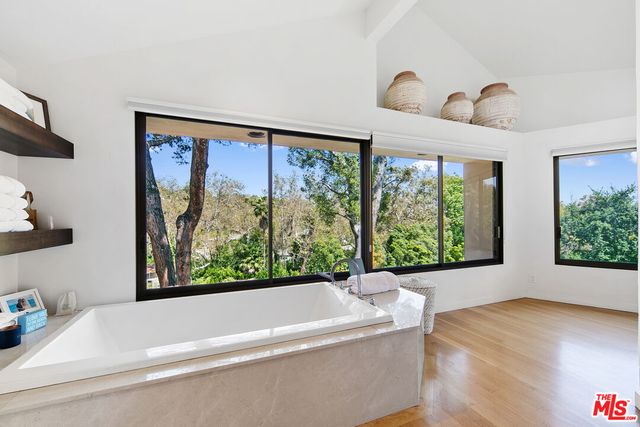 a view of balcony with a large window