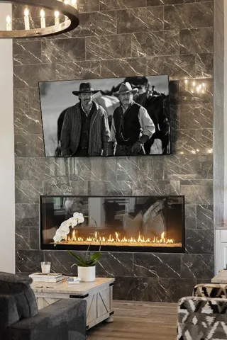 closeup of a fireplace