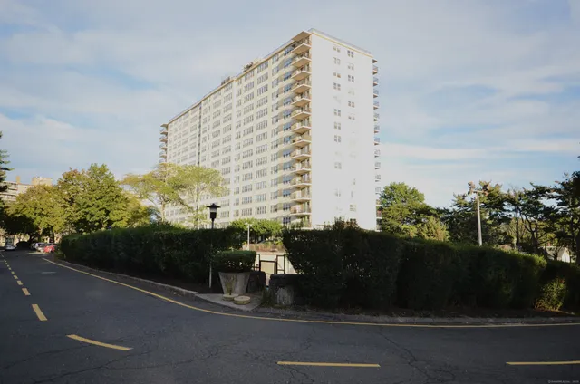 a terrace with a garden and trees