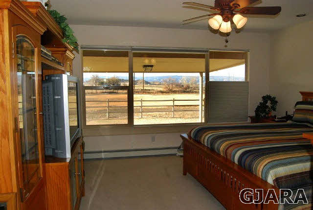 1677 P Road Loma, CO 81524 - Photo 8 of 14 a bedroom with a bed and a chandelier