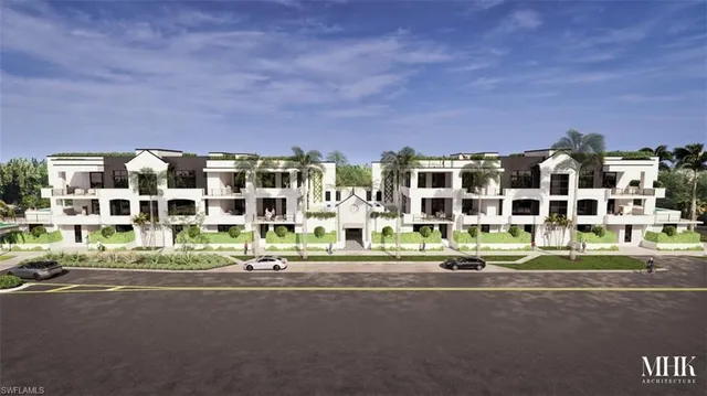 a front view of a building with street view