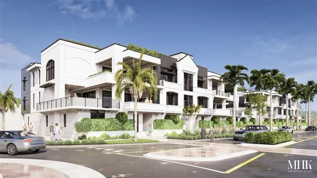 a front view of a multi story building