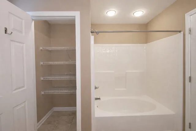 a bathroom with a bathtub