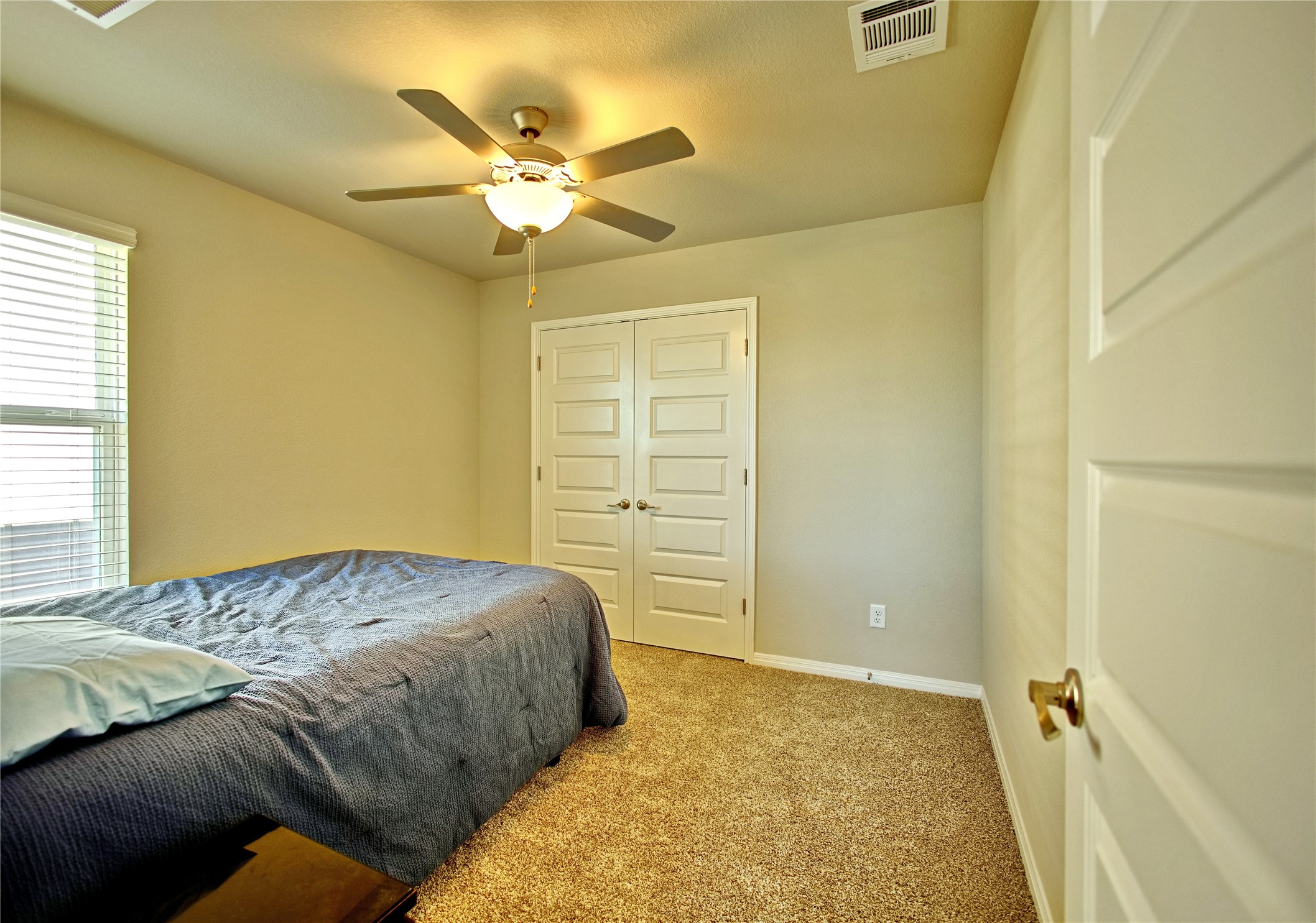 2809 Moyer Lane Round Rock, TX 78665 - Photo 13 of 22 Bedroom with light colored carpet, a ceiling fan, and a closet