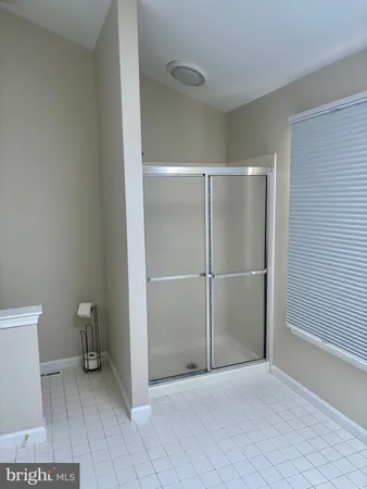 a bathroom with a shower and a toilet