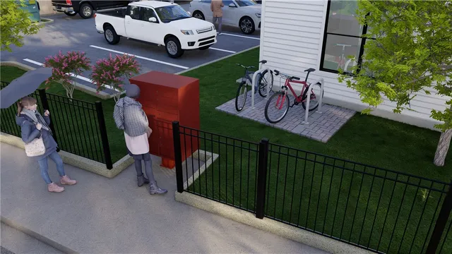 an outdoor view with patio