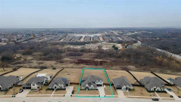 an aerial view of a yard
