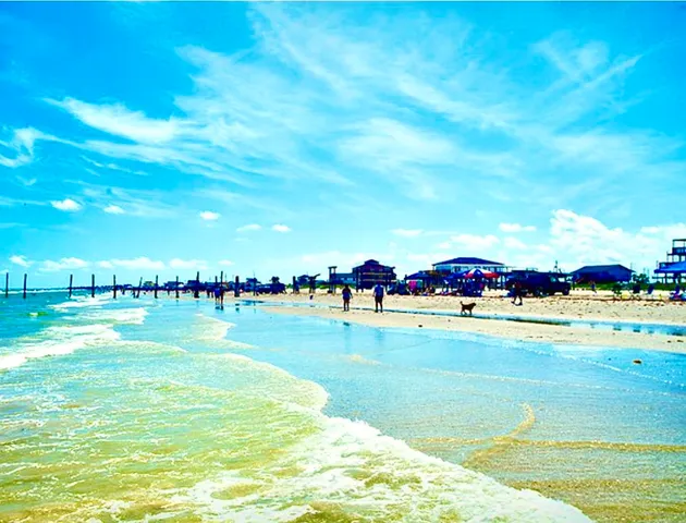 a view of a water with an outdoor space