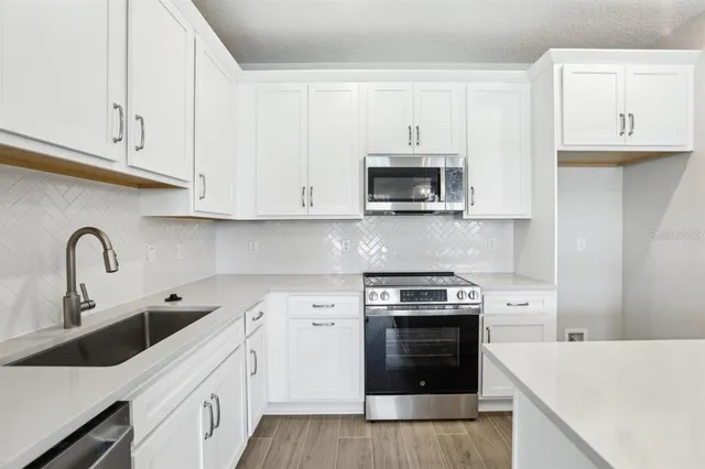 a view of a room with a window