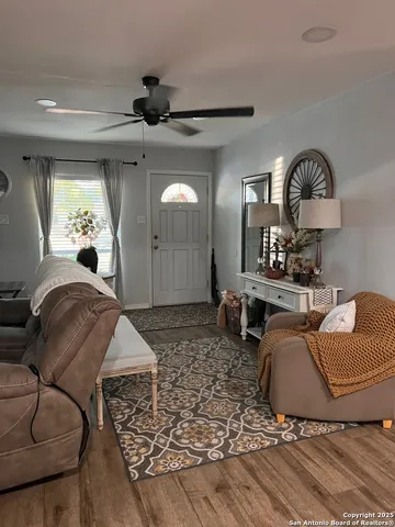 a living room with furniture