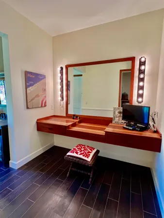 a room with a table and a piano