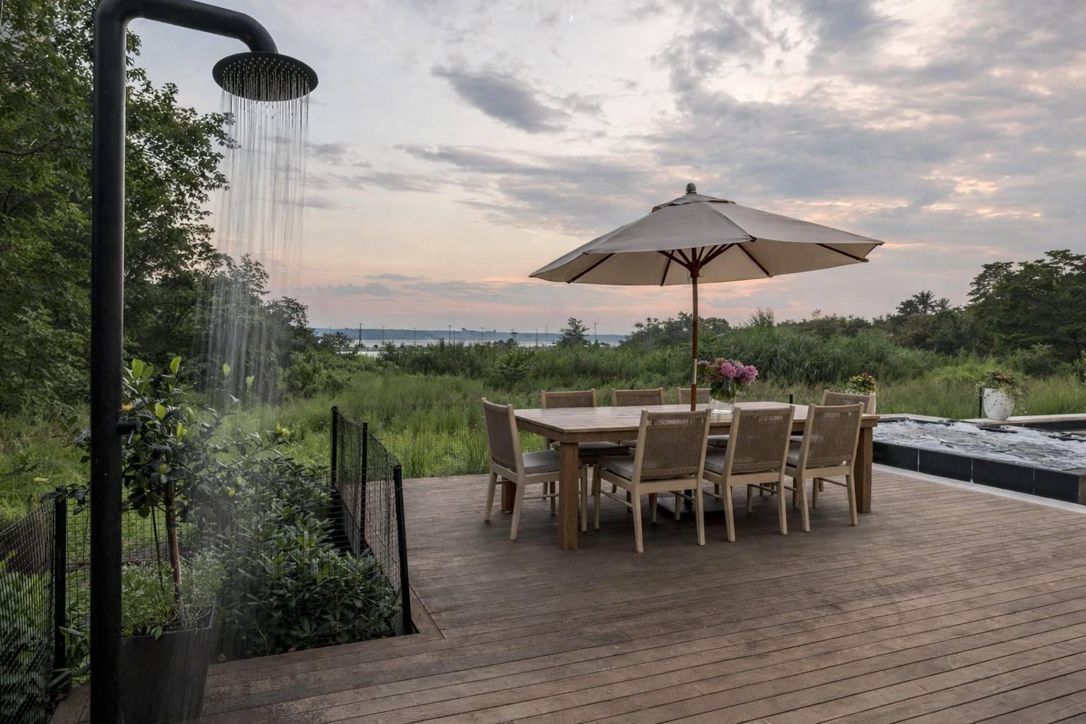 4 3rd Street Sag Harbor, NY 11963 - Photo 43 of 46 a view of a roof deck with table and chairs under an umbrella