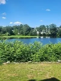 a view of a lake with houses in the back