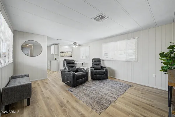 a living room with furniture