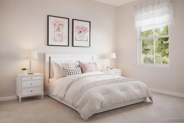 a bedroom with a bed and a night stand