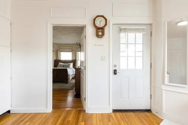 a view of a bedroom from a hallway