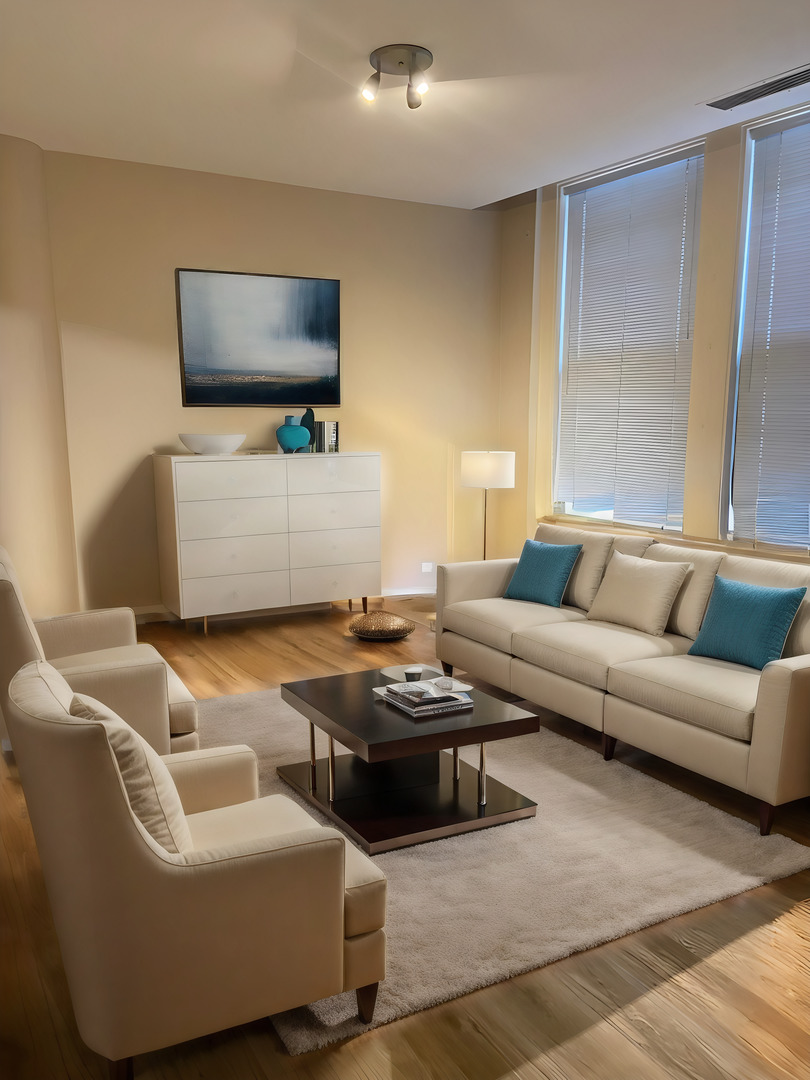 431 South Dearborn Street, Unit 209 Chicago, IL 60605 - Photo 2 of 11 a living room with furniture and a flat screen tv