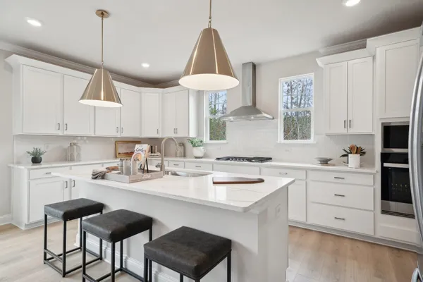 a kitchen with stainless steel appliances a sink stove and cabinets