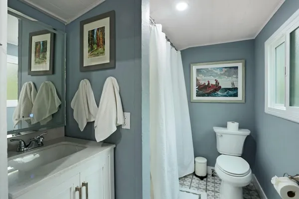 a bathroom with a toilet sink and mirror