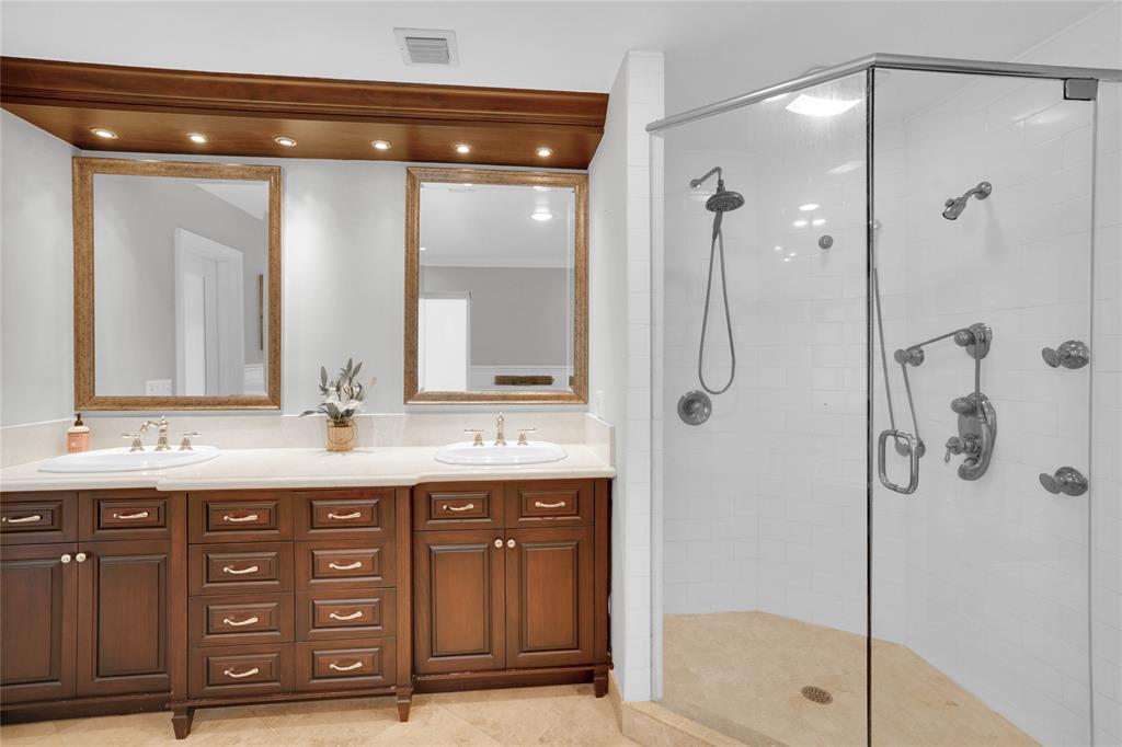 Southwest Ranches Southwest Ranches, FL 33331 - Photo 39 of 50 a bathroom with a granite countertop sink a large mirror and shower