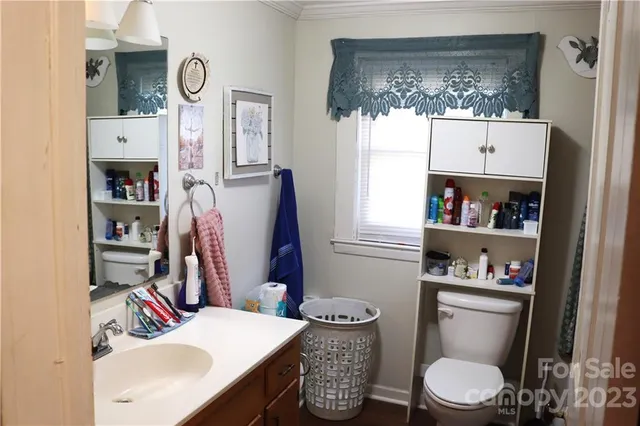 a bathroom with a sink toilet and a mirror