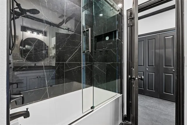 a bathroom with a bathtub