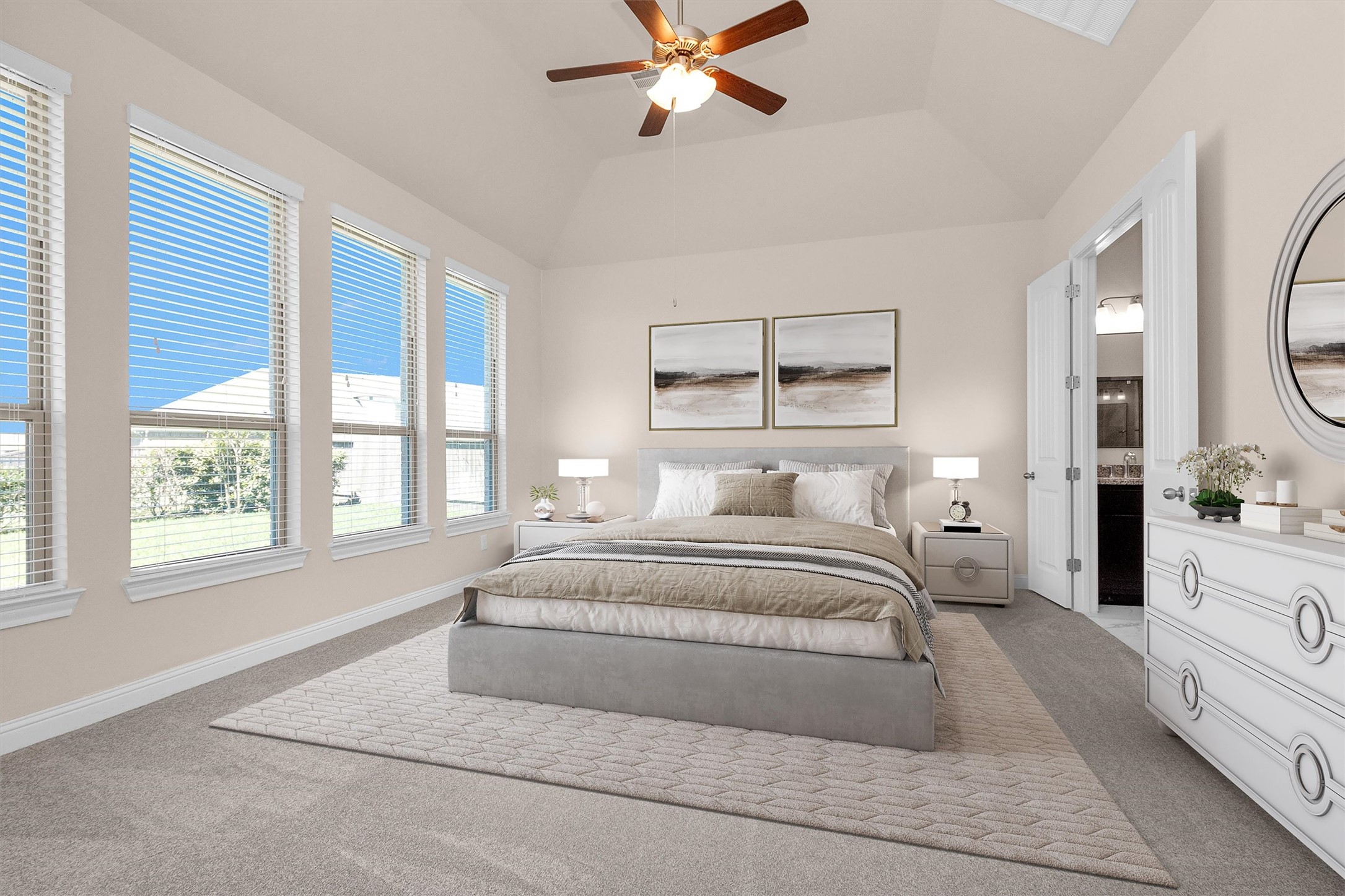 20707 Stillhaven Road Spring, TX 77379 - Photo 22 of 50 a spacious bedroom with a large bed and a chandelier fan