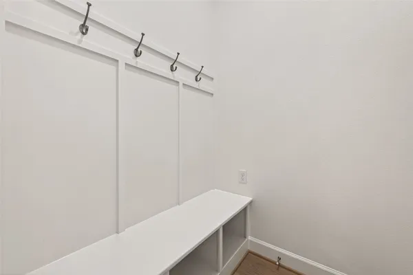 a view of small space with racks on the wall