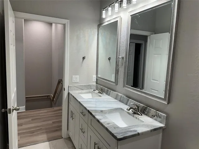 a bathroom with a bathtub