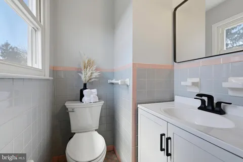 a bathroom with a sink a toilet and a mirror